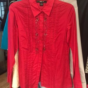Fuscia button down shirt